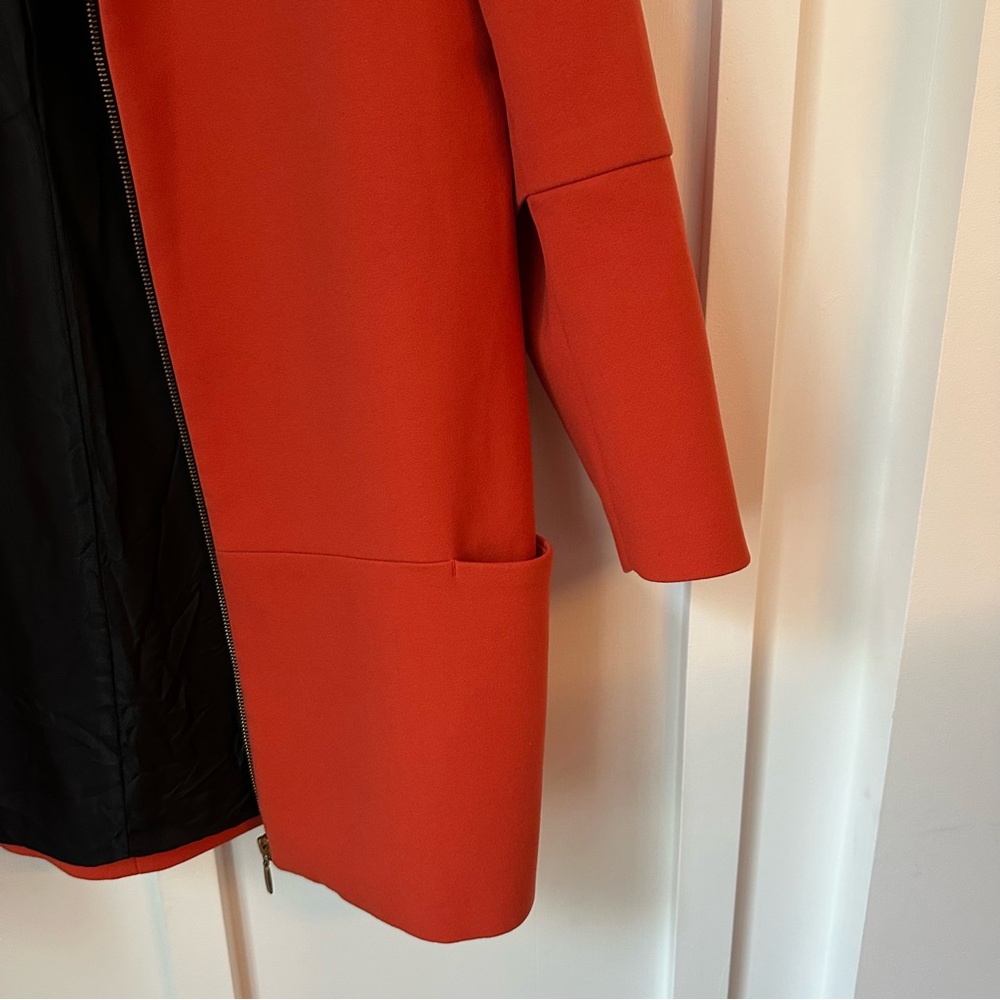 Zara Basic Blazer Jacket Long Zip-Up Orange Sz La… - image 5